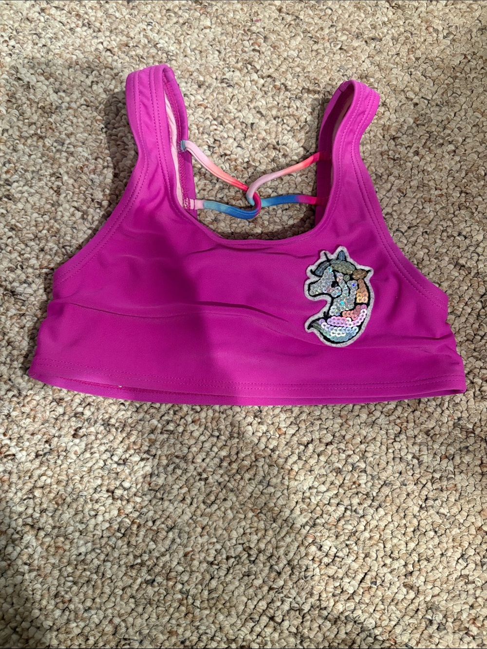 Girls Bright Pink Sequin Unicorn swim top
